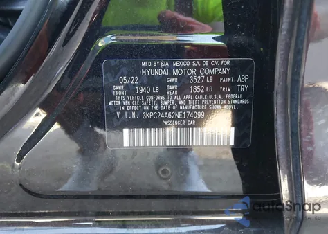 2022 Hyundai Accent Se z USA, uszkodzony, nr VIN 3KPC24A62NE174099